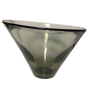 Signed Holmegaard 1960 Smoke Gray Art Glass Bowl Vase Mid Century Modern Denmark